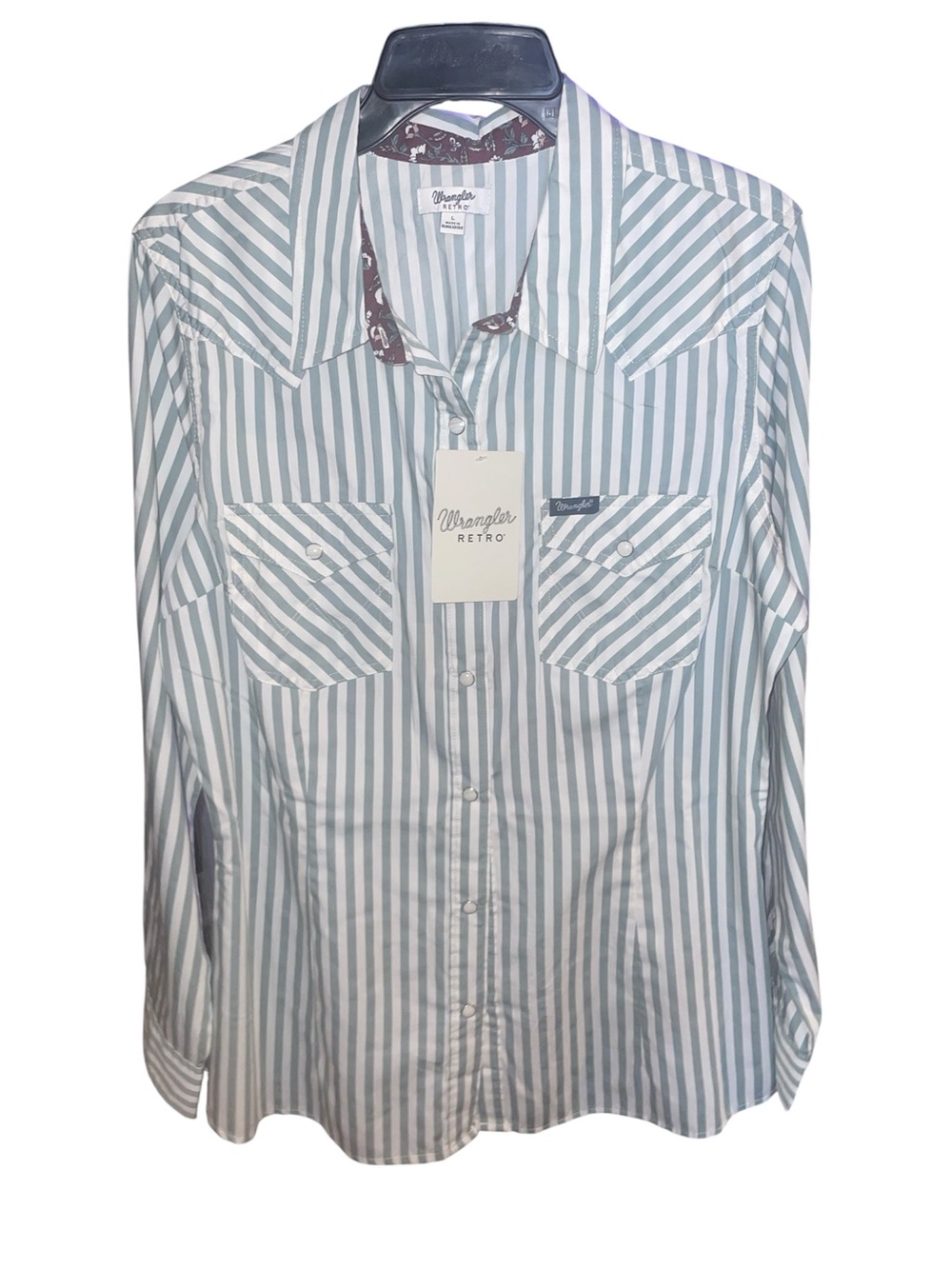 Wrangler RETERO Western LS Stripe Pearl snap Button Down Shirt green NWT - Picture 9 of 10